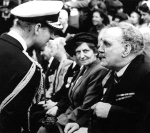 The Duke of Edinburgh meets Robert Quigg VC at Ballymoney, 1953. Courtesy of the Royal Irish