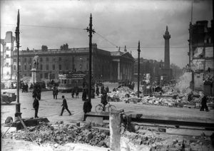 Abbey St. and Sackville St. following the British bombardment during the Rising.
