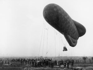 Though no longer spherical, observation balloons were still used in World War I. Aircraft however offered a much more mobile alternative.