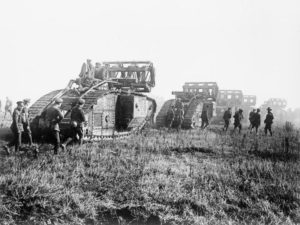 A British Mark V tank, these machines struck fear into the hearts of the enemy while clearing a path across trenches and barbed wire for friendly infantry to follow. 