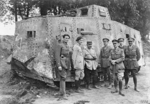 A German A7V heavy tank, after seeing Allied success using tanks, the Germans eventually built 20 of these massive machines. 