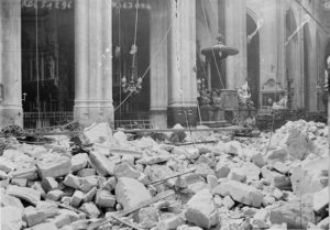 A church in Paris after being hit by the Paris Gun. Once a place where people met peacefully to pray for an end to the war, only to be itself destroyed by it. 
