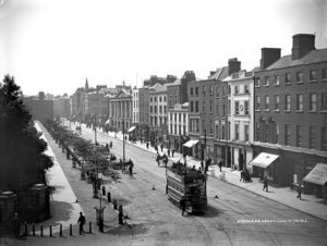 The edge of St. Stephen's Green on Grafton Street. Even digging trenches within the Green would offer little protection to the fire from multi-story buildings. 
