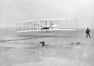The Wright Brothers and their first powered flight in December, 1903. Their invention would inadvertently change the face of warfare for ever.